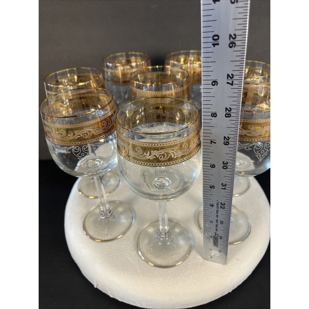 Vintage Stolzle Crystal Wine Goblet Glasses Gold Trim and White Band, Set of 8 - Picture 10 of 12